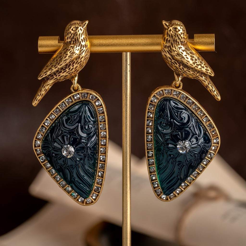 Regal Bird Glass Drop Earrings