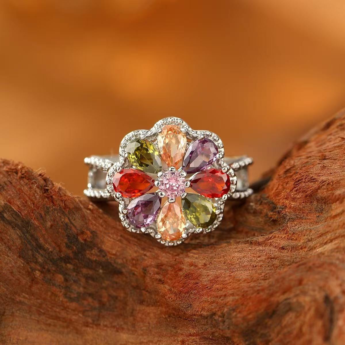 Rainbow Petal Flower Ring