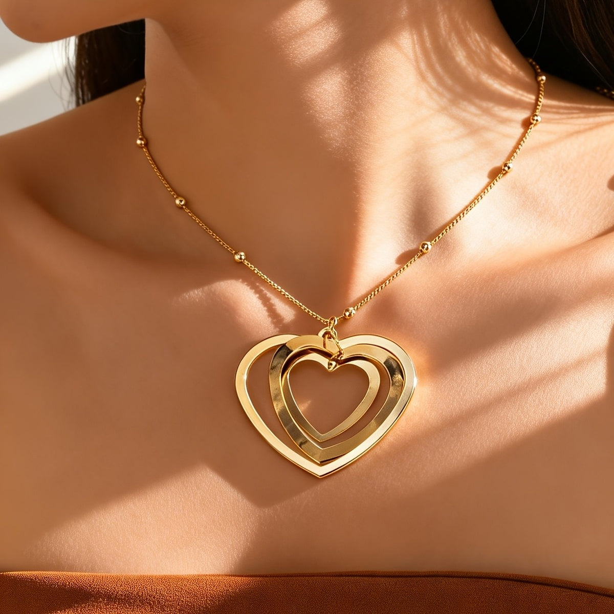 Layered Heart Beaded Necklace