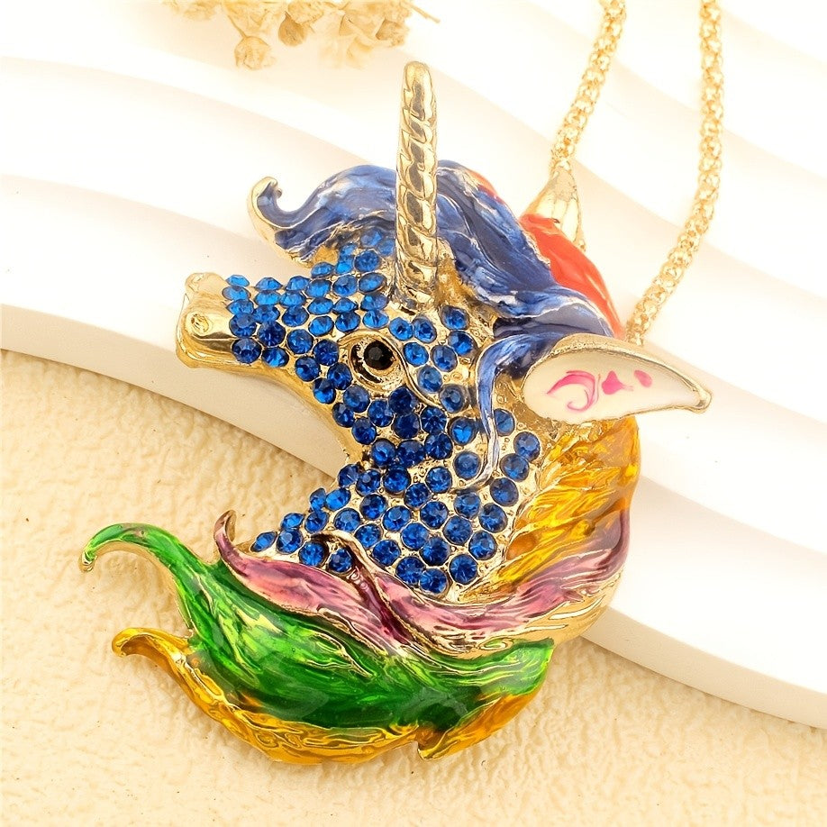 Whimsical Rainbow Unicorn Pendant Necklace