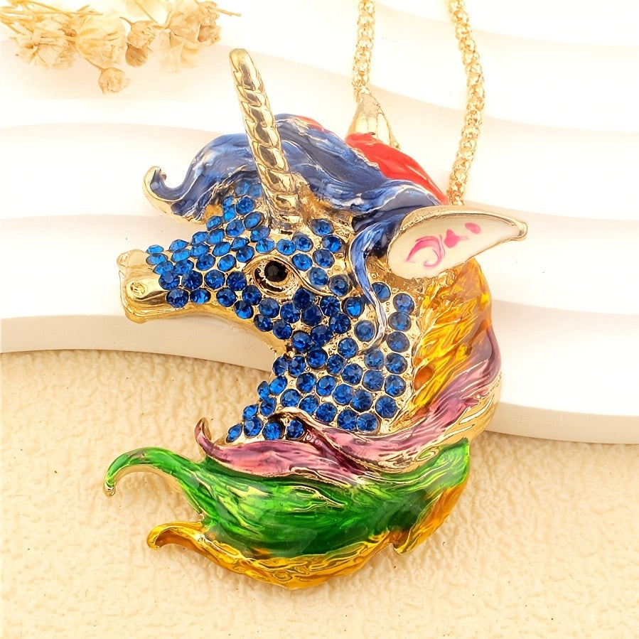 Whimsical Rainbow Unicorn Pendant Necklace