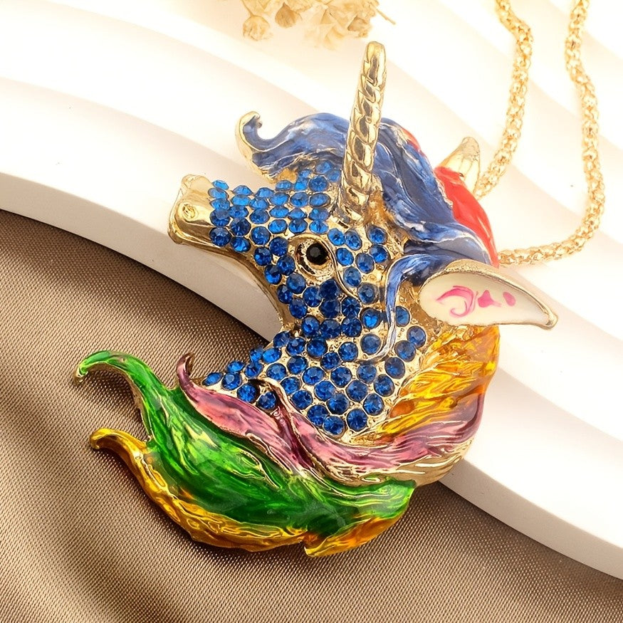 Whimsical Rainbow Unicorn Pendant Necklace