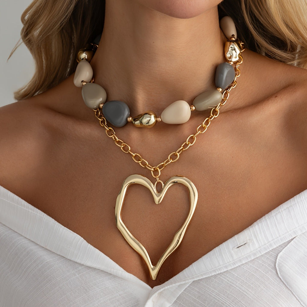 Layered Stone Heart Necklace