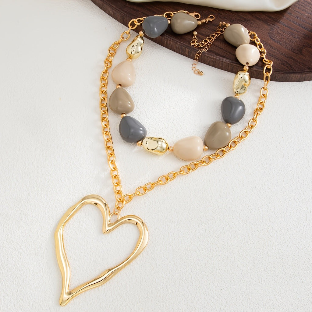 Layered Stone Heart Necklace
