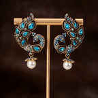 Ornate Peacock Pearl Drop Earrings