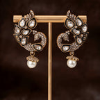 Ornate Peacock Pearl Drop Earrings