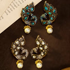 Ornate Peacock Pearl Drop Earrings