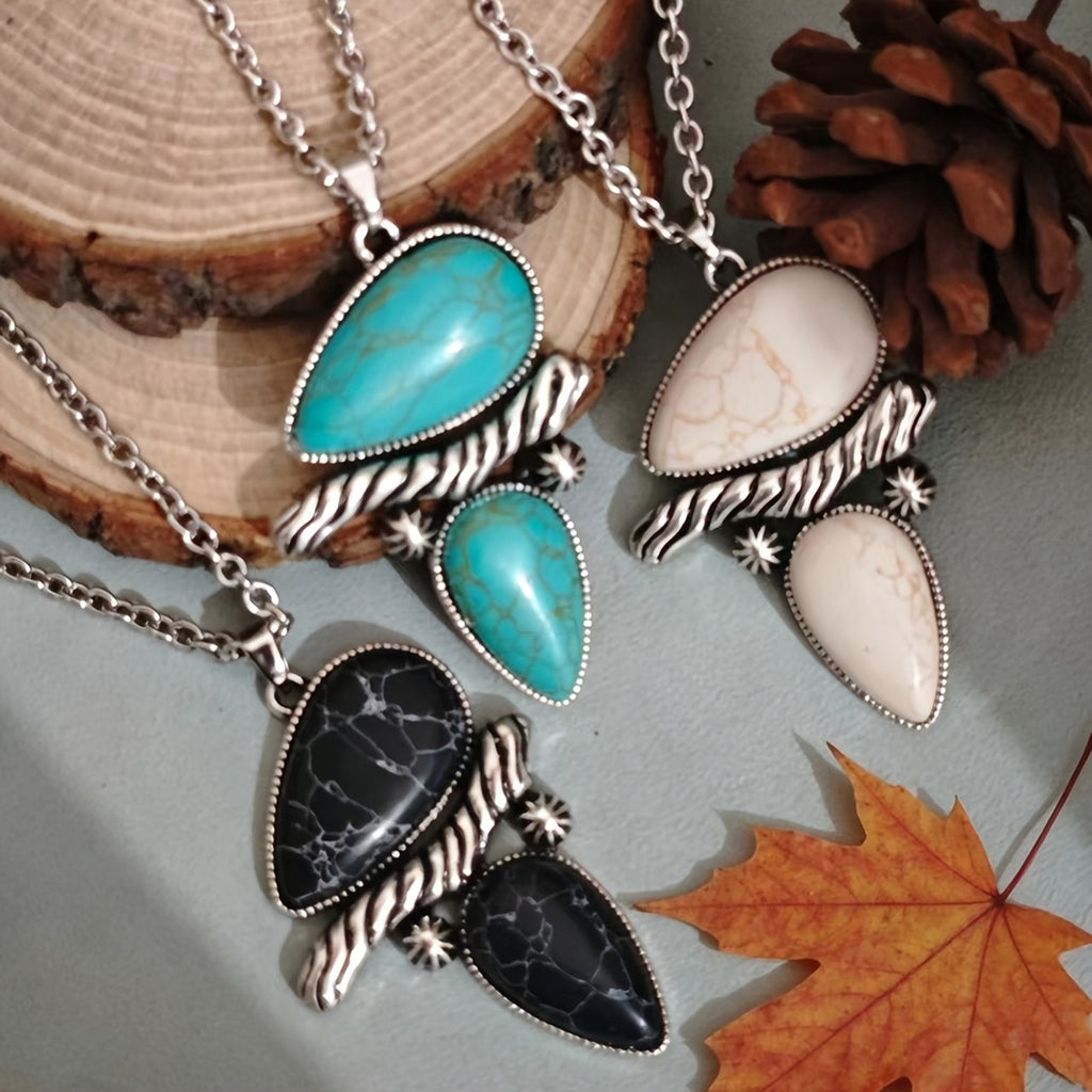 Boho Double Teardrop Turquoise Necklace