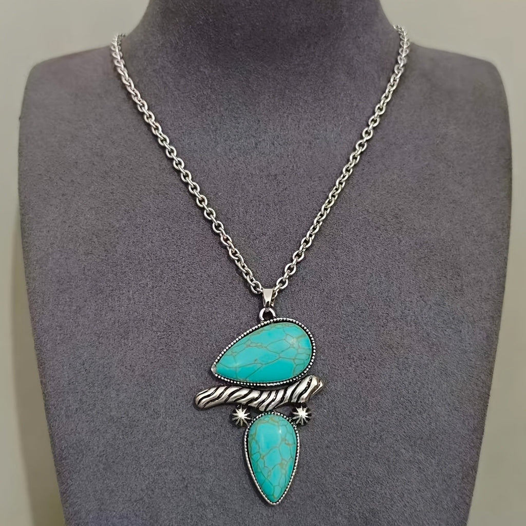 Boho Double Teardrop Turquoise Necklace