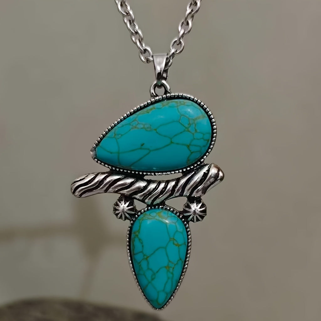 Boho Double Teardrop Turquoise Necklace