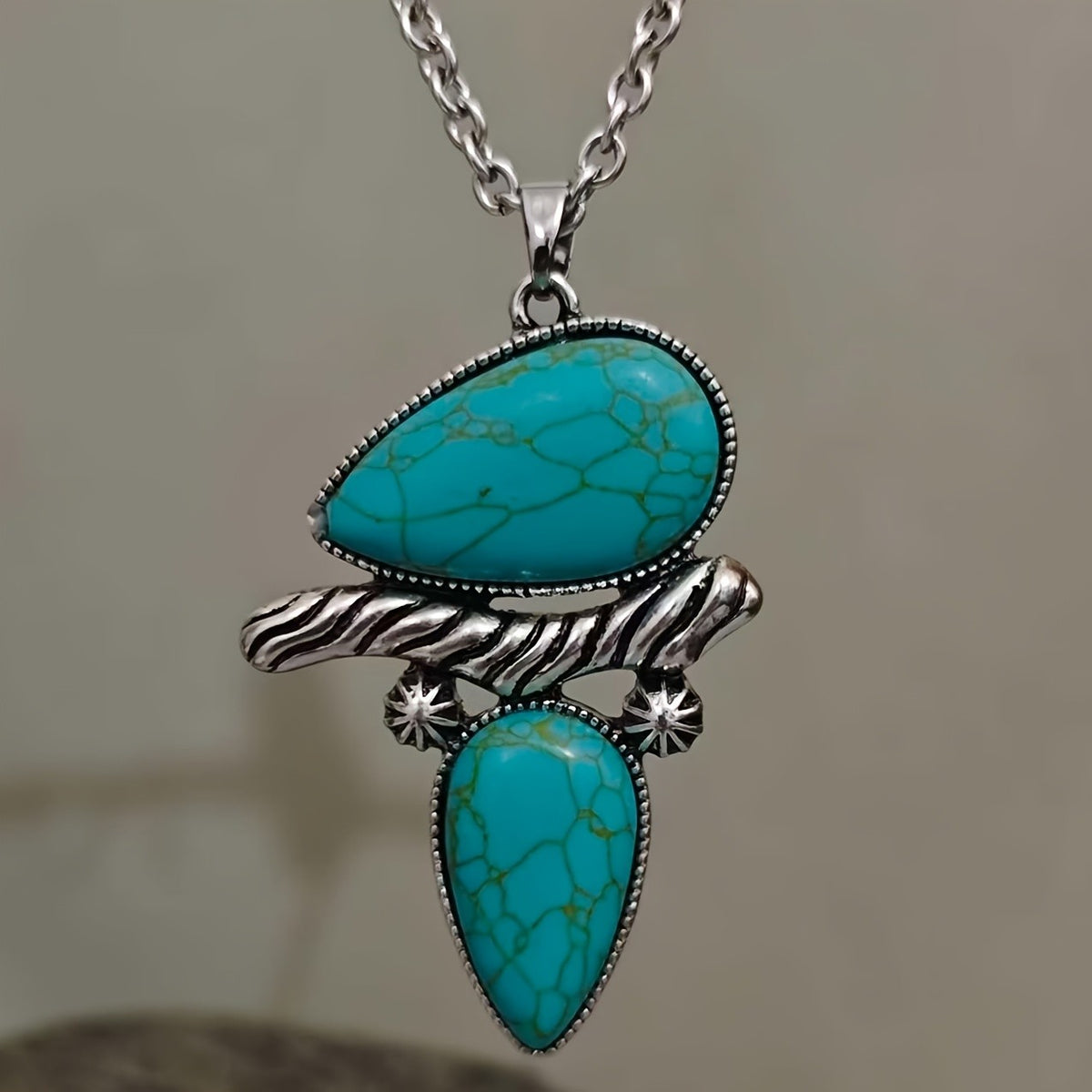 Boho Double Teardrop Turquoise Necklace