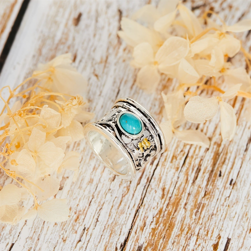 Boho Floral Turquoise Statement Ring