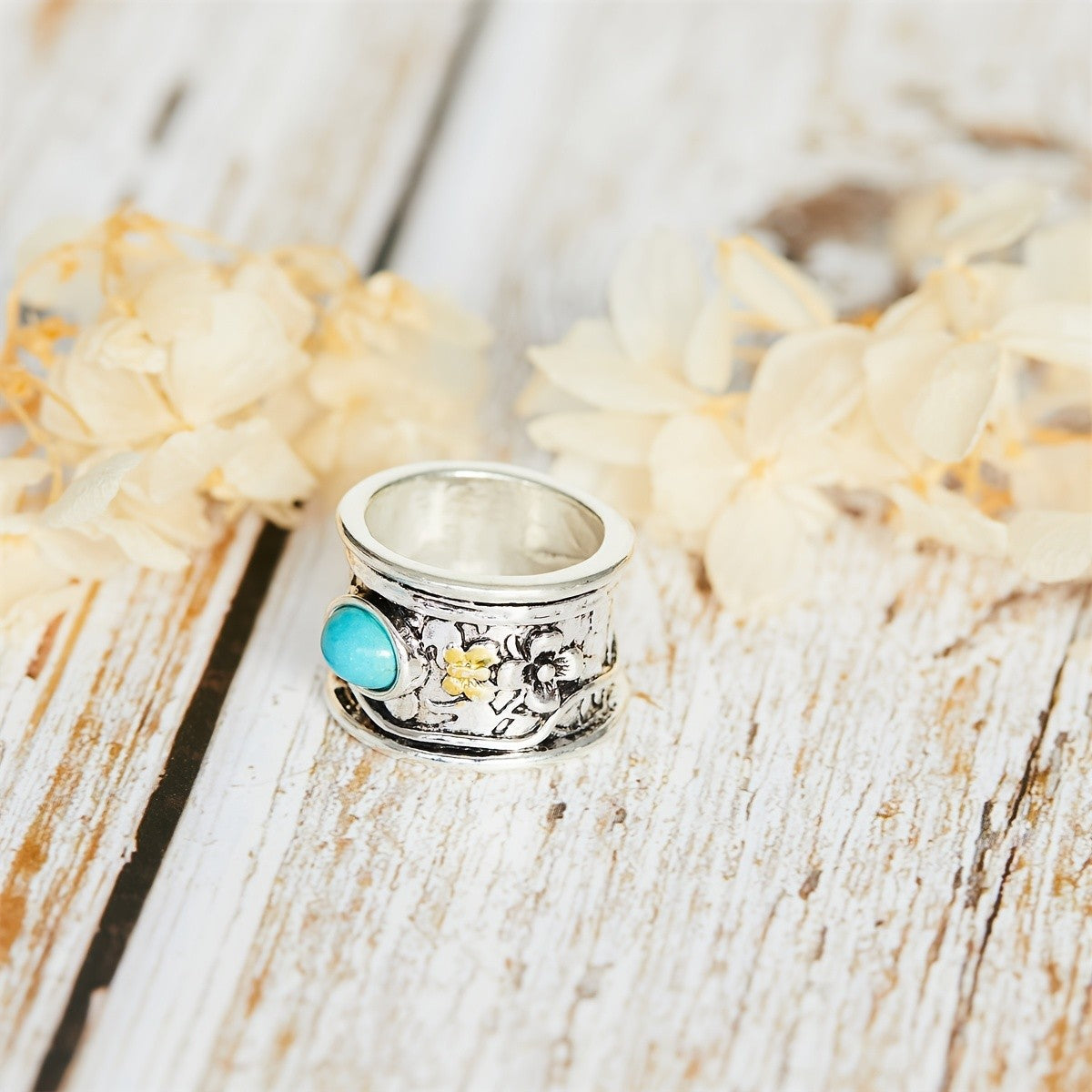 Boho Floral Turquoise Statement Ring
