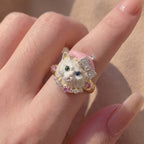 Whimsical Heterochromia Cat Statement Ring