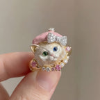 Whimsical Heterochromia Cat Statement Ring