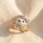 Whimsical Heterochromia Cat Statement Ring
