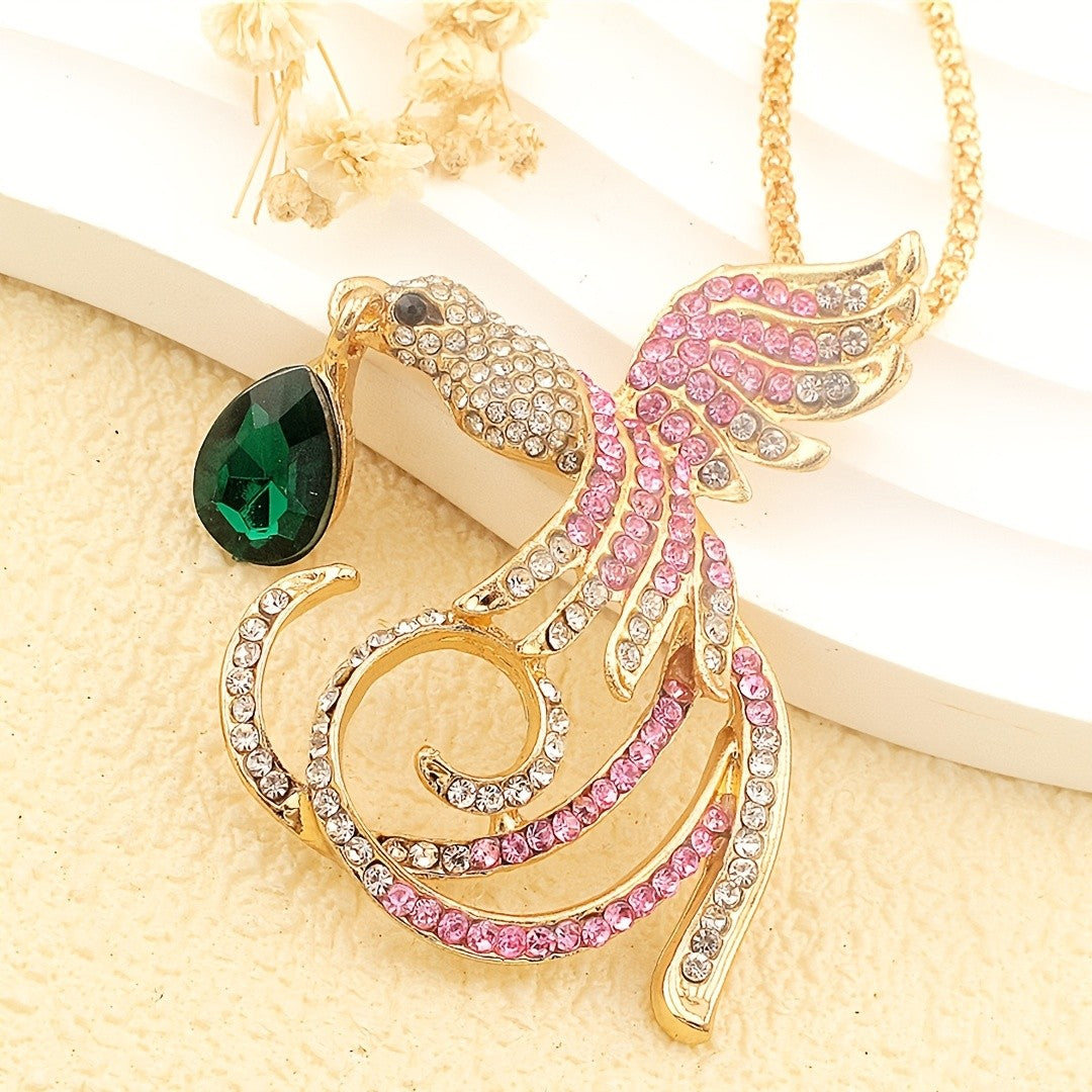 Elegant Phoenix Bird Glass Necklace