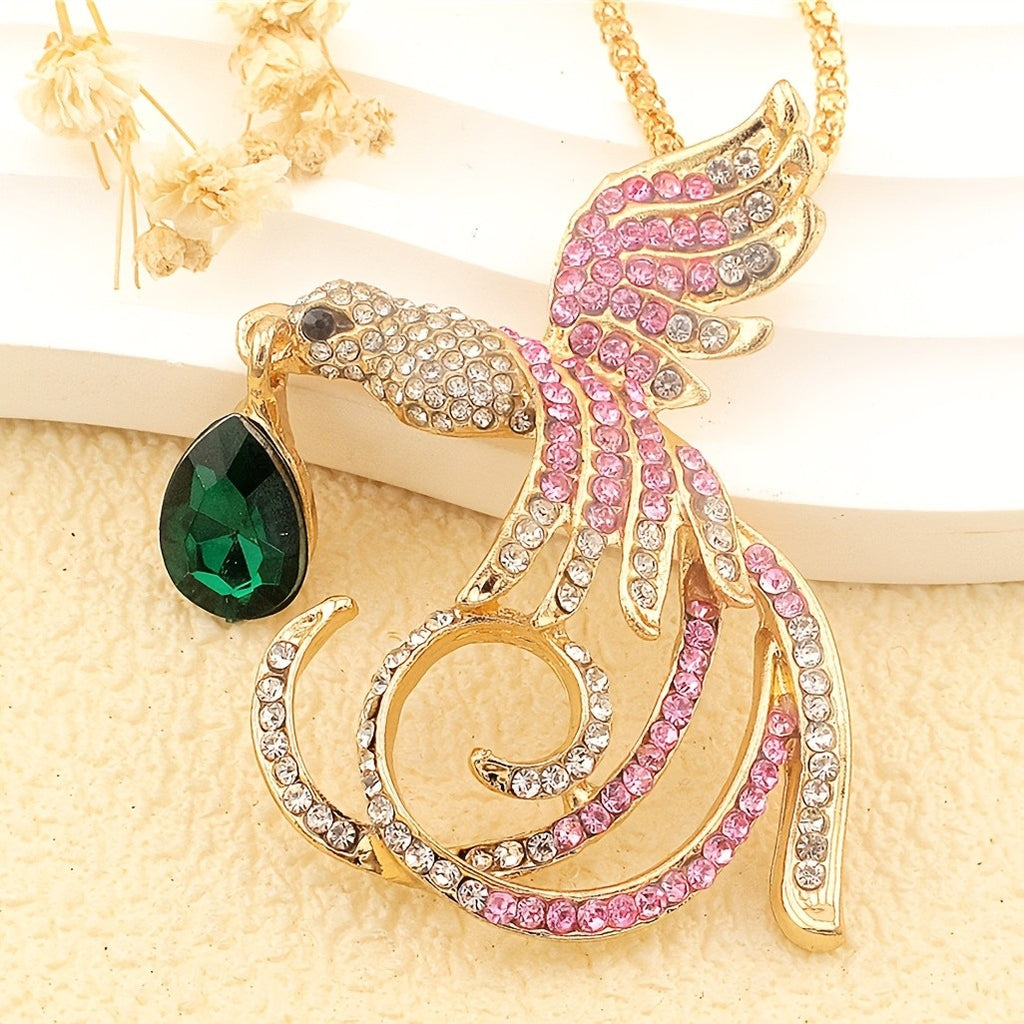 Elegant Phoenix Bird Glass Necklace