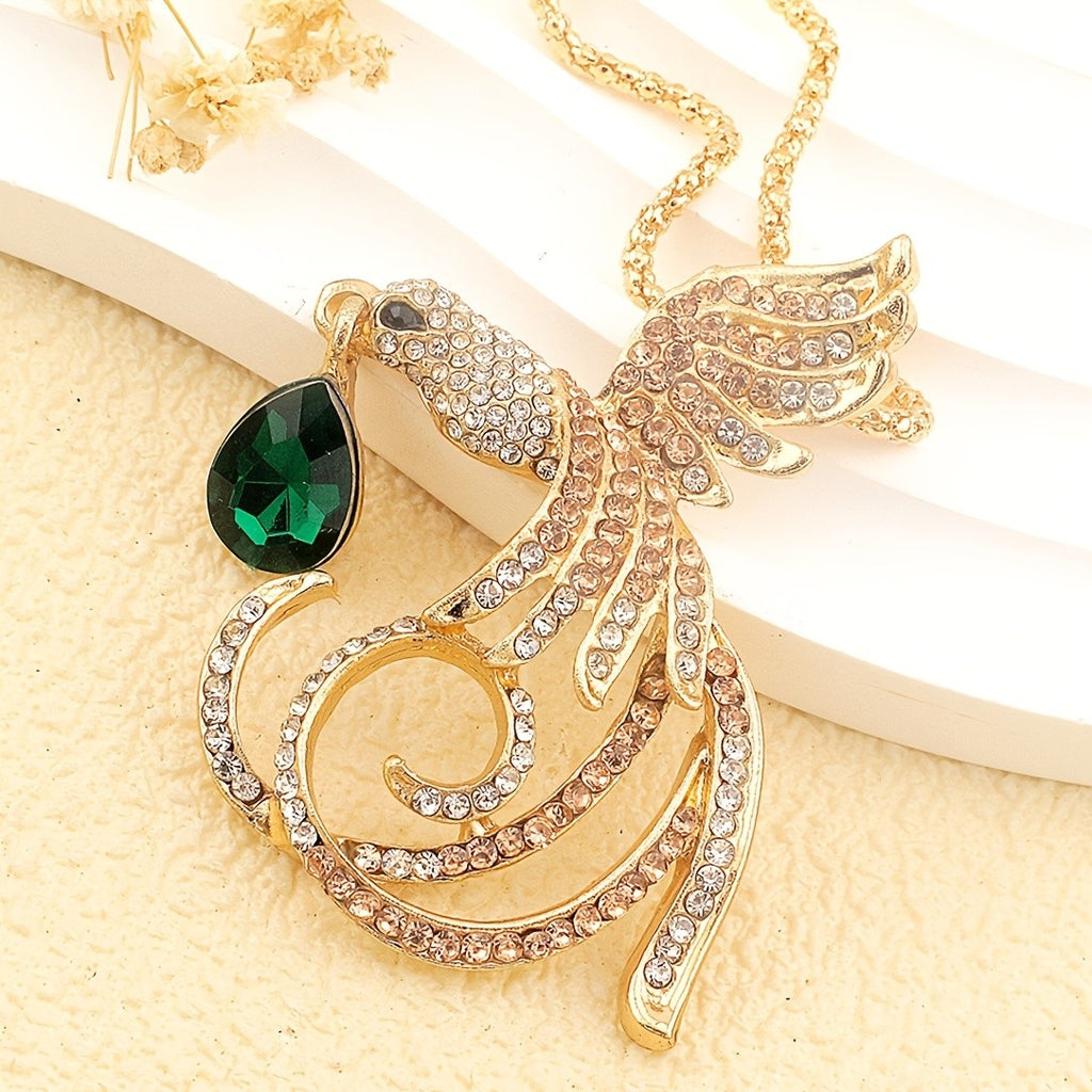 Elegant Phoenix Bird Glass Necklace