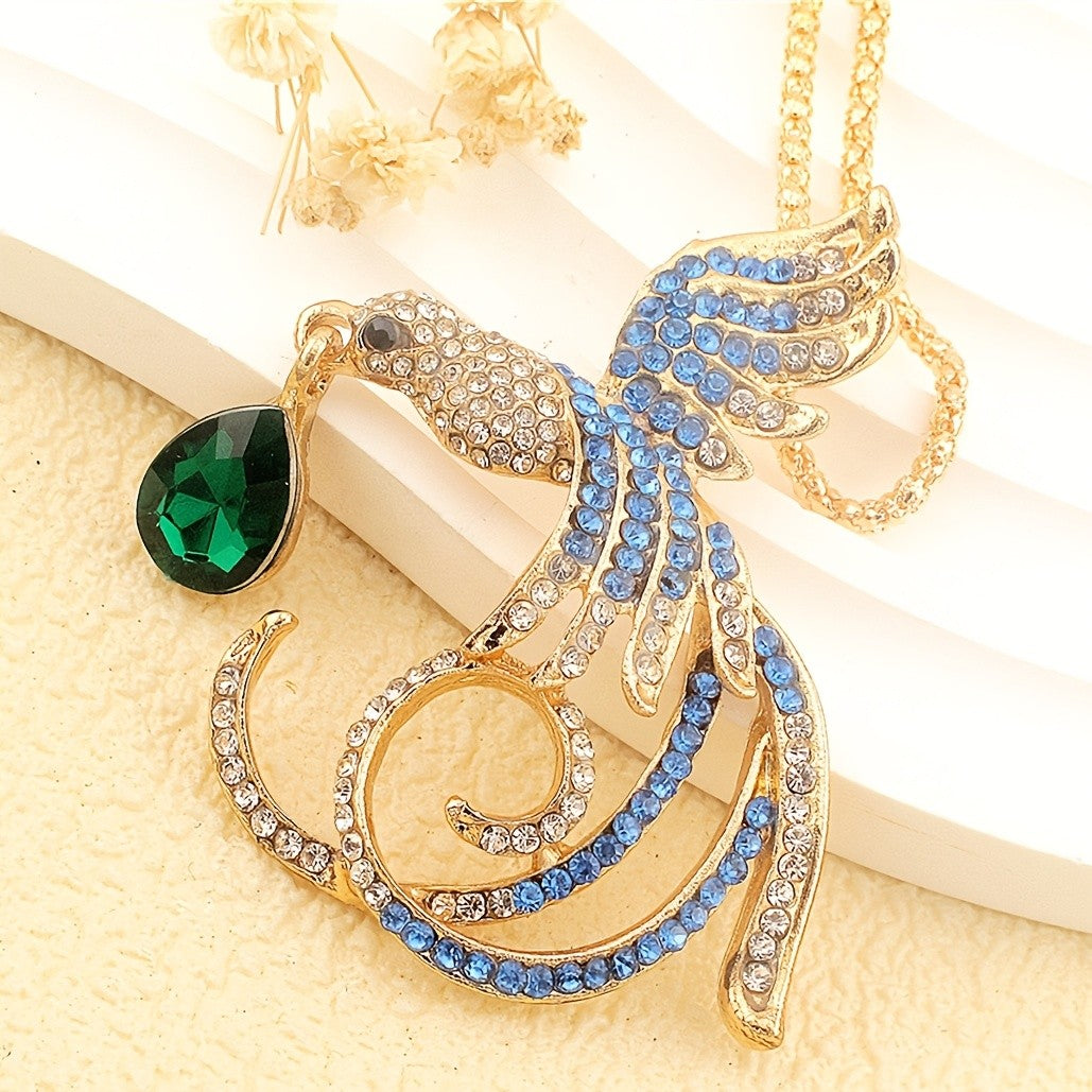 Elegant Phoenix Bird Glass Necklace