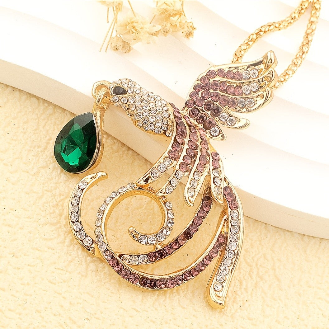 Elegant Phoenix Bird Glass Necklace