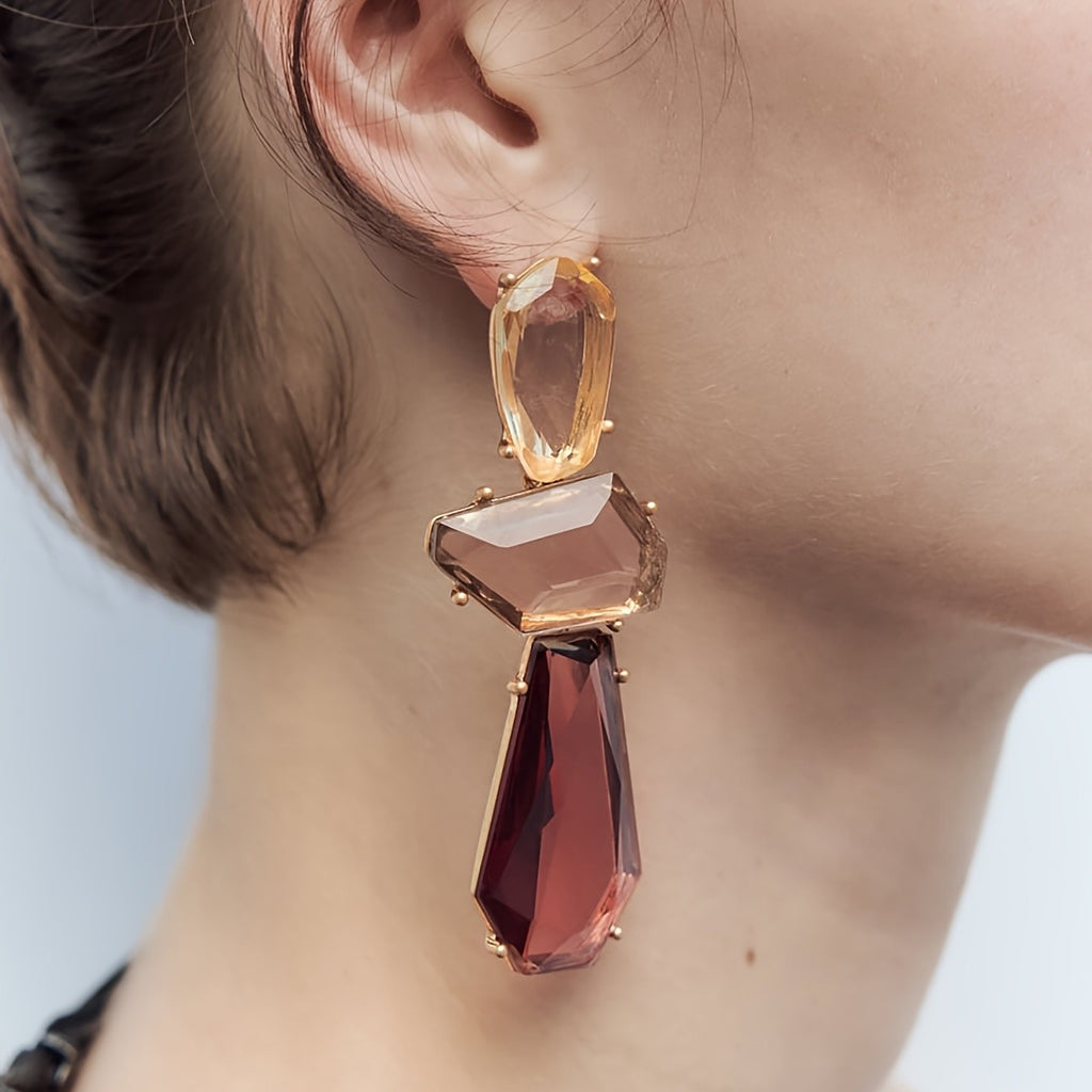 Gradient Amber Geometric Drop Earrings