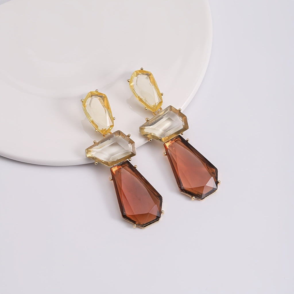 Gradient Amber Geometric Drop Earrings