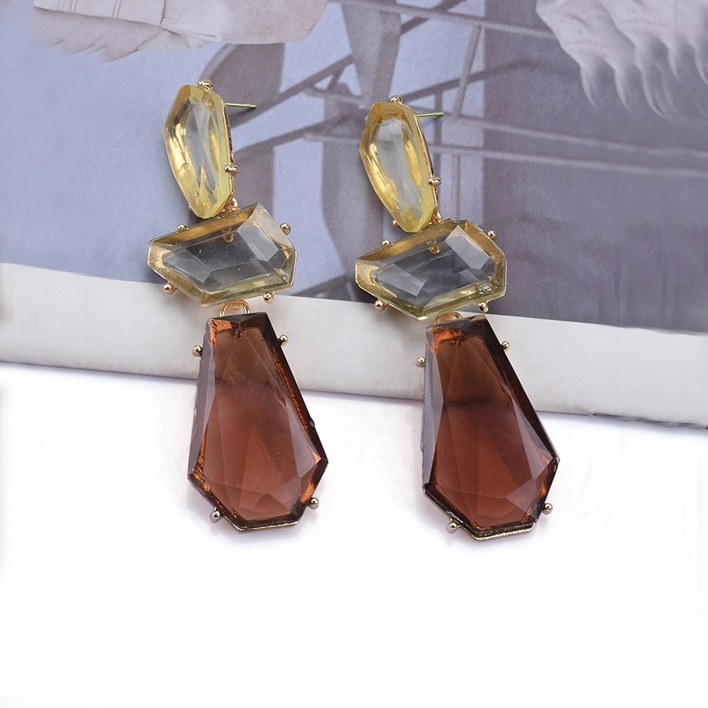 Gradient Amber Geometric Drop Earrings