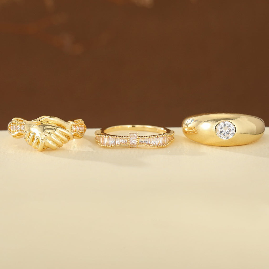 Elegant Handshake Gemstone Ring Set