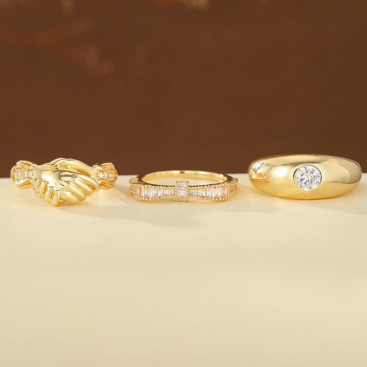 Elegant Handshake Gemstone Ring Set