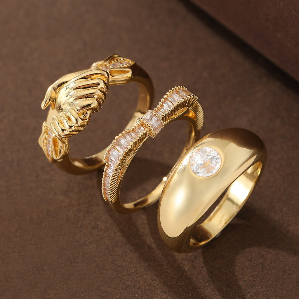 Elegant Handshake Gemstone Ring Set