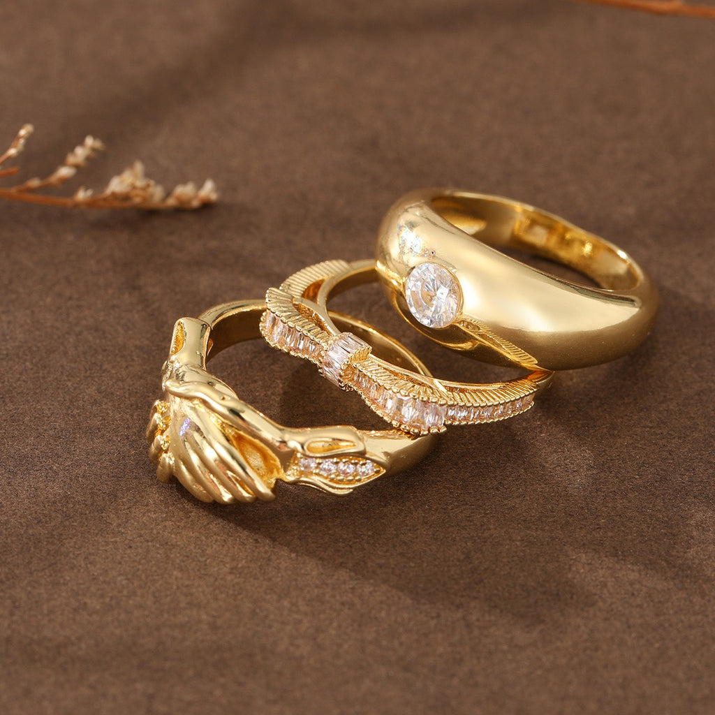 Elegant Handshake Gemstone Ring Set