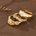 Elegant Handshake Gemstone Ring Set