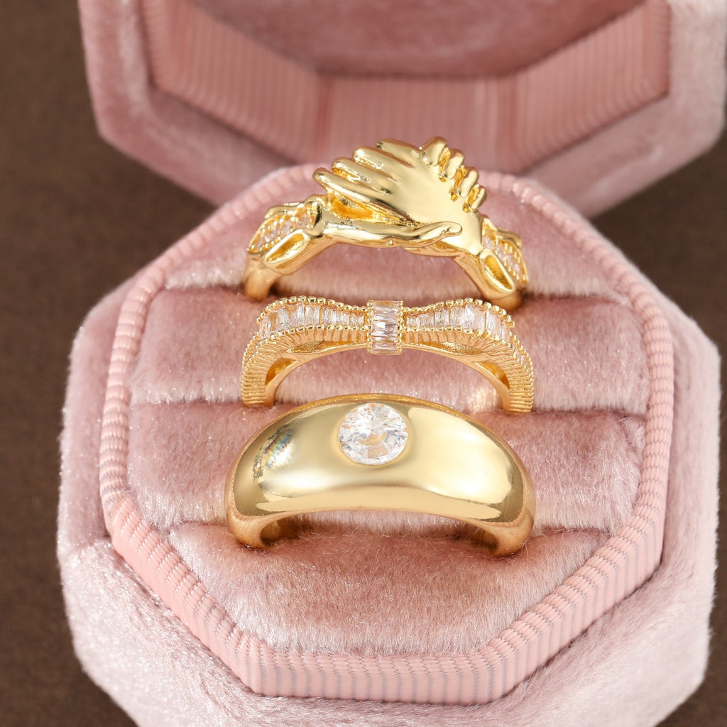 Elegant Handshake Gemstone Ring Set