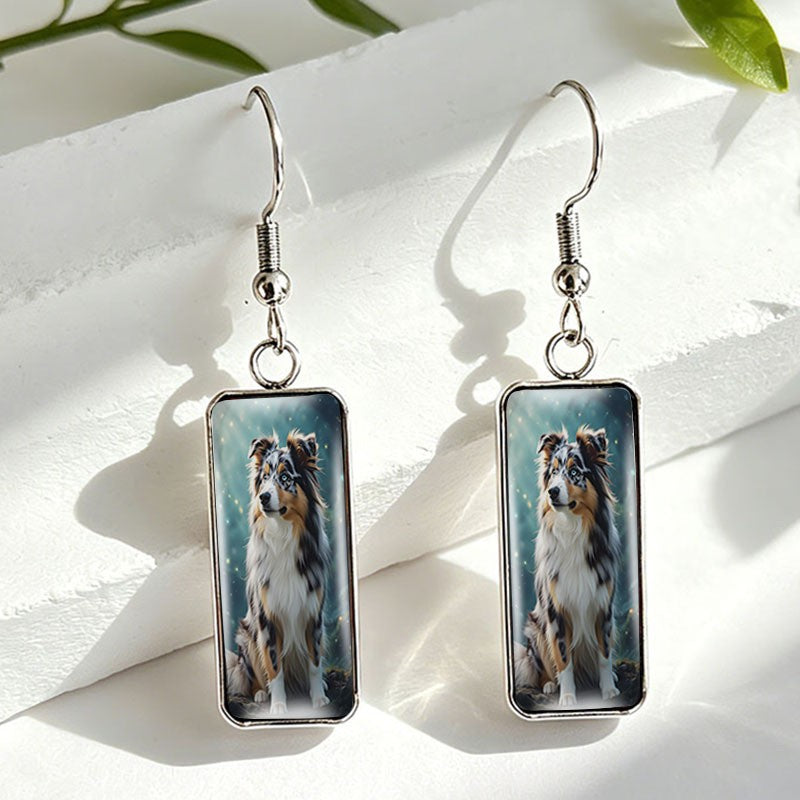 Whimsical Shetland Sheepdog Glass Drop Earrings