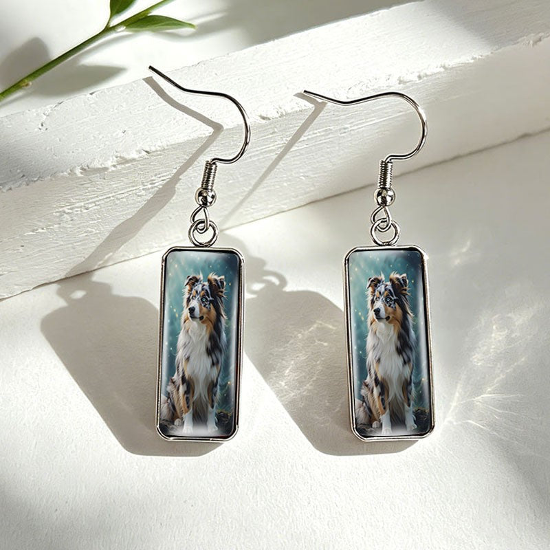 Whimsical Shetland Sheepdog Glass Drop Earrings