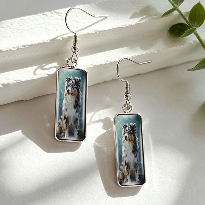 Whimsical Shetland Sheepdog Glass Drop Earrings