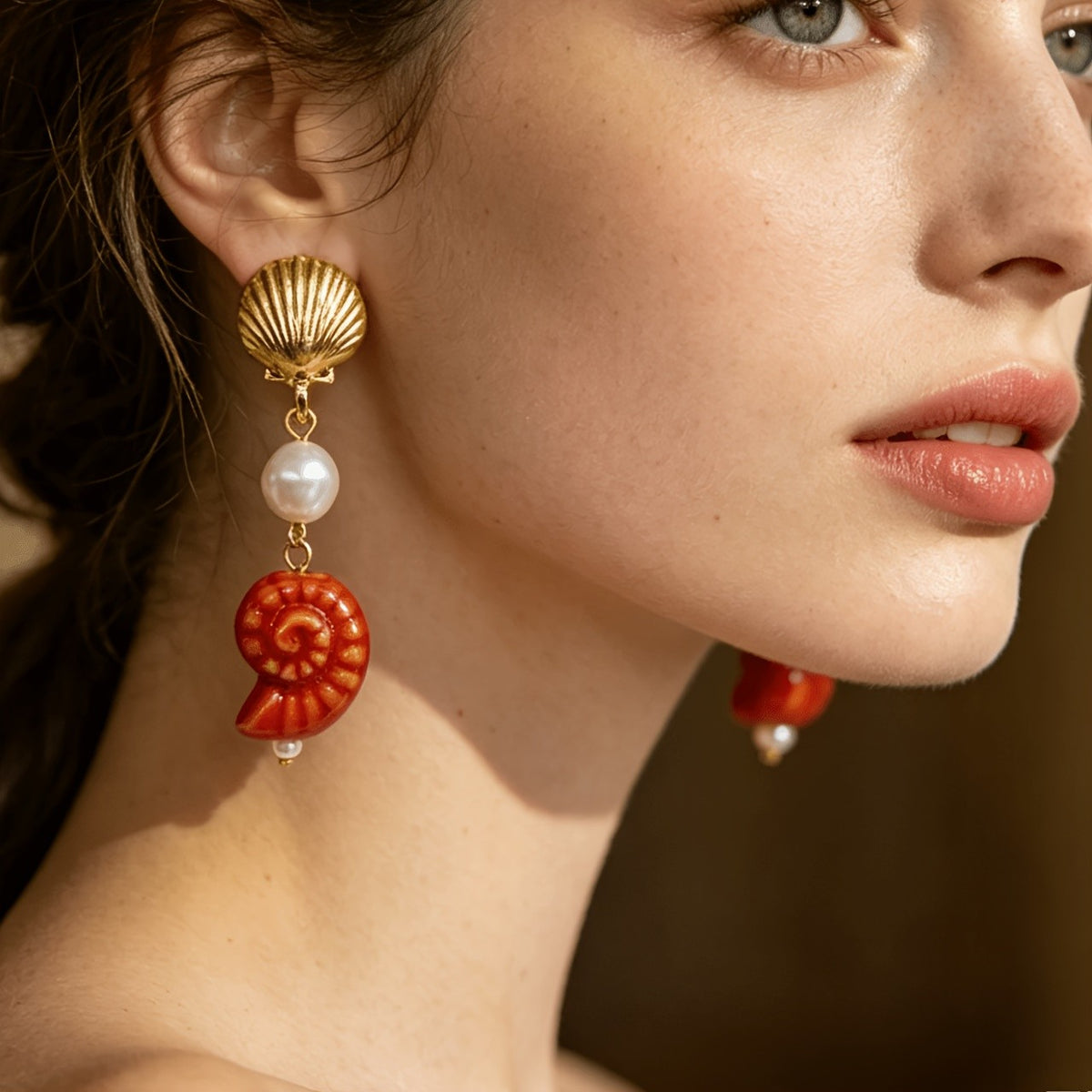 Nautical Shell Pearl Drop Earrings