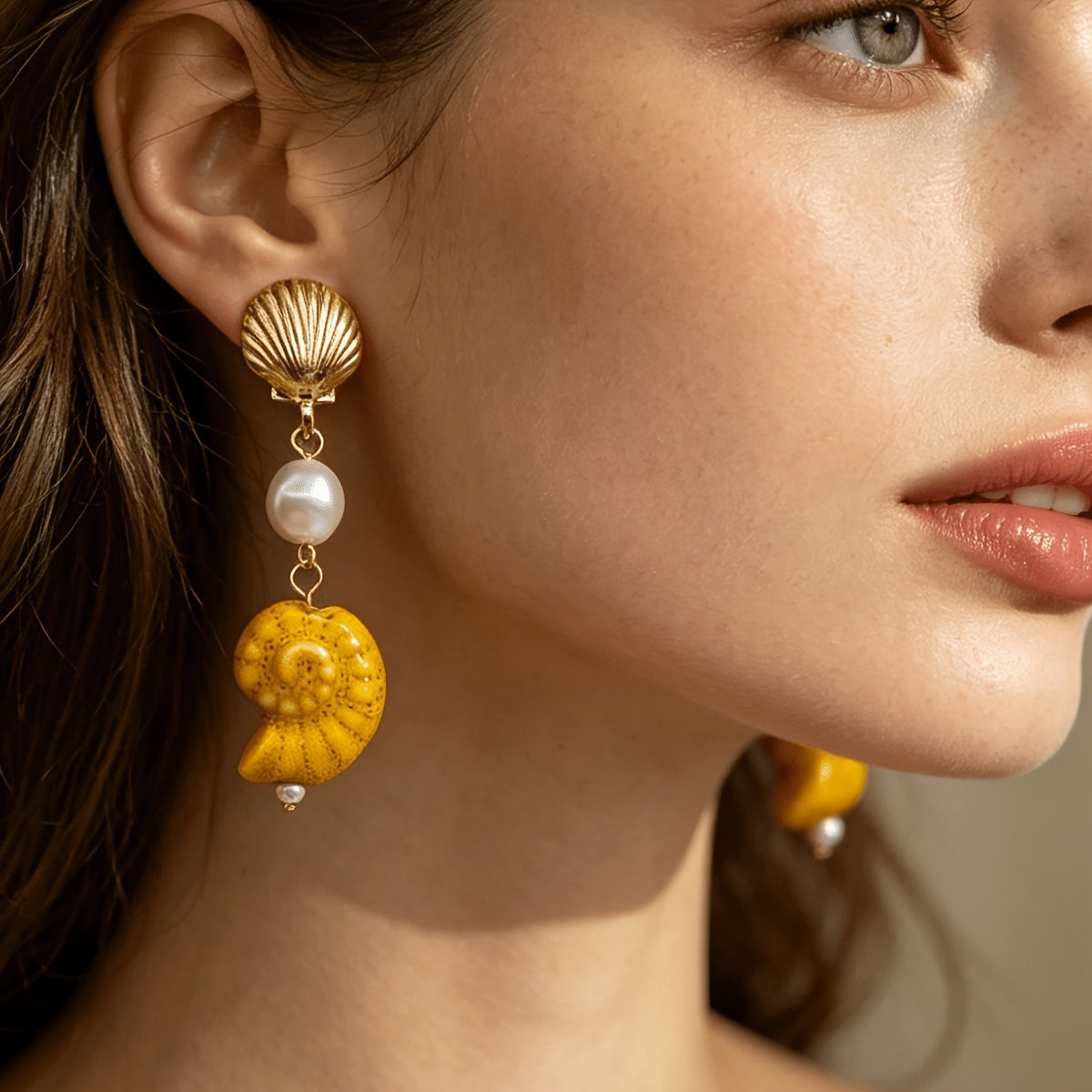Nautical Shell Pearl Drop Earrings
