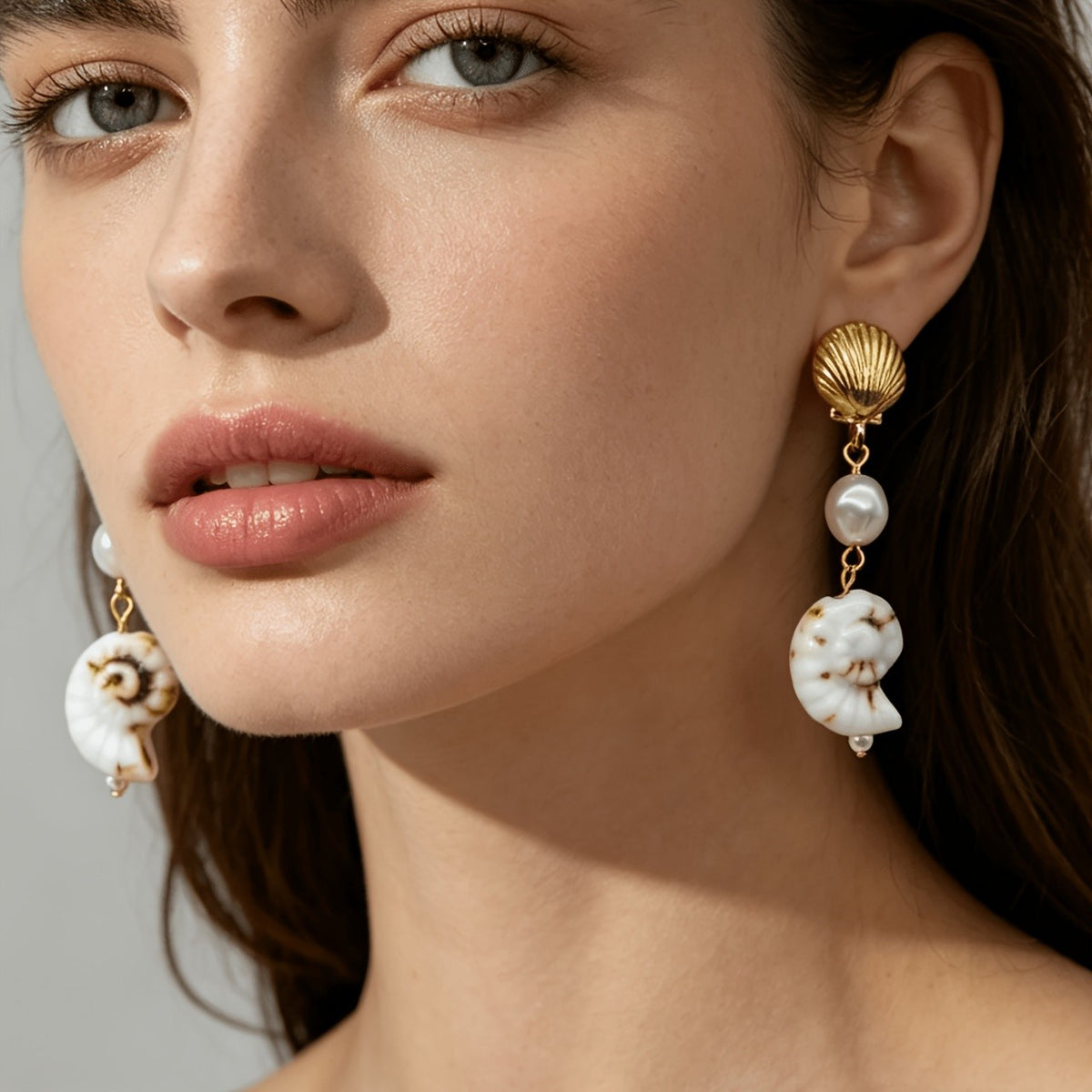 Nautical Shell Pearl Drop Earrings