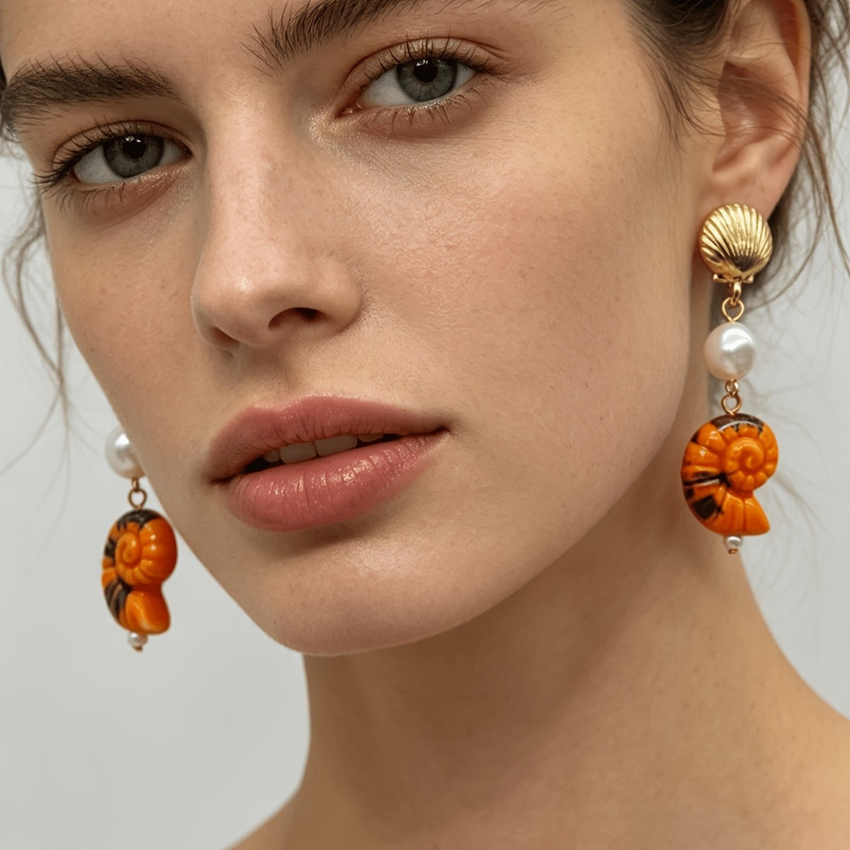 Nautical Shell Pearl Drop Earrings