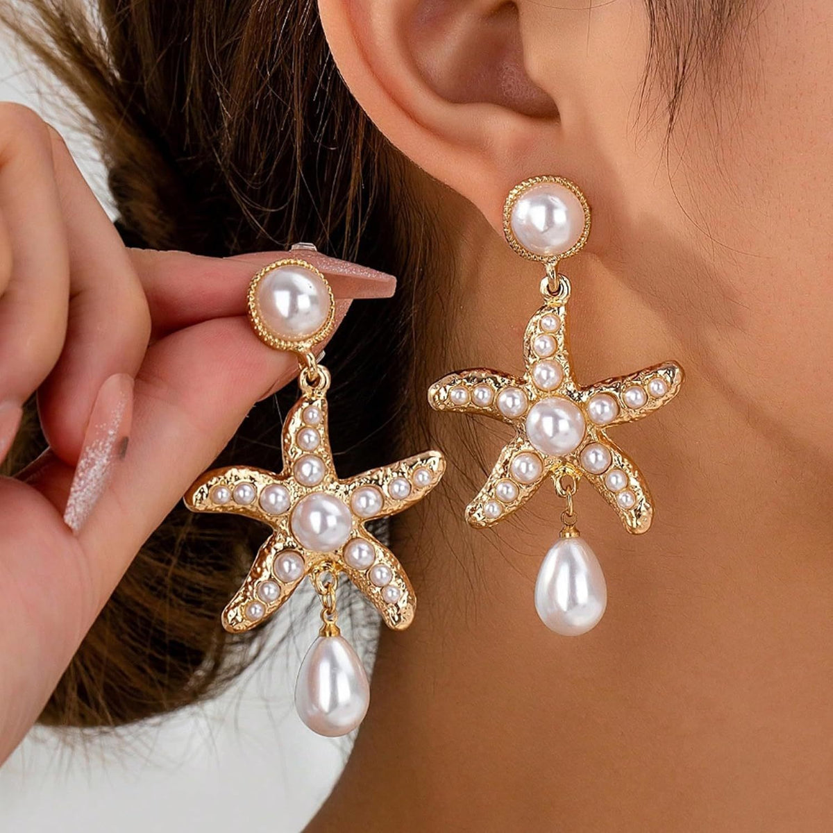Ocean Starfish Pearl Drop Earrings
