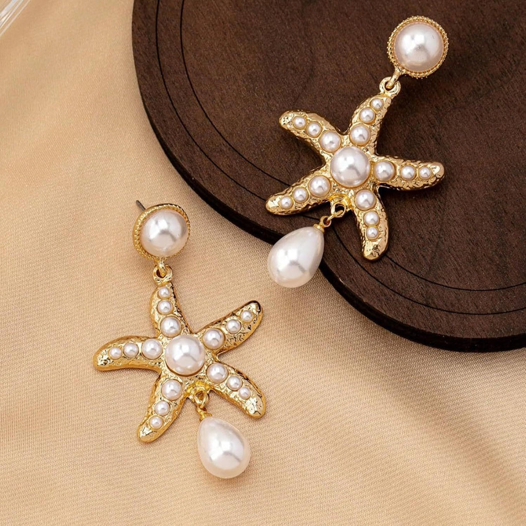 Ocean Starfish Pearl Drop Earrings