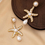 Ocean Starfish Pearl Drop Earrings