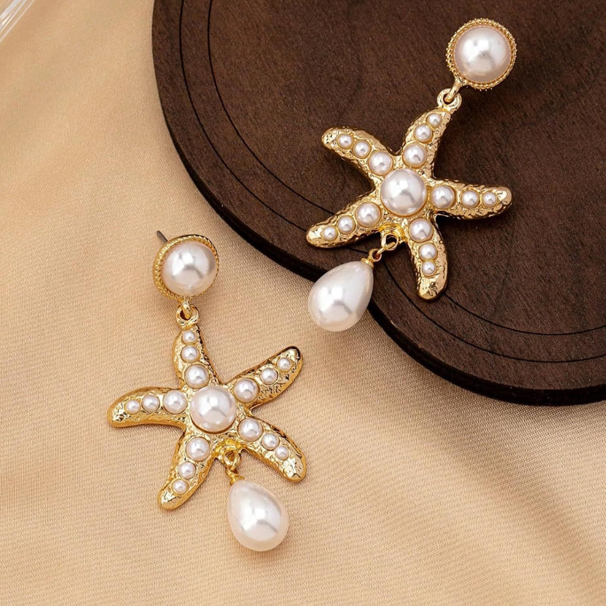 Ocean Starfish Pearl Drop Earrings