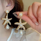 Ocean Starfish Pearl Drop Earrings