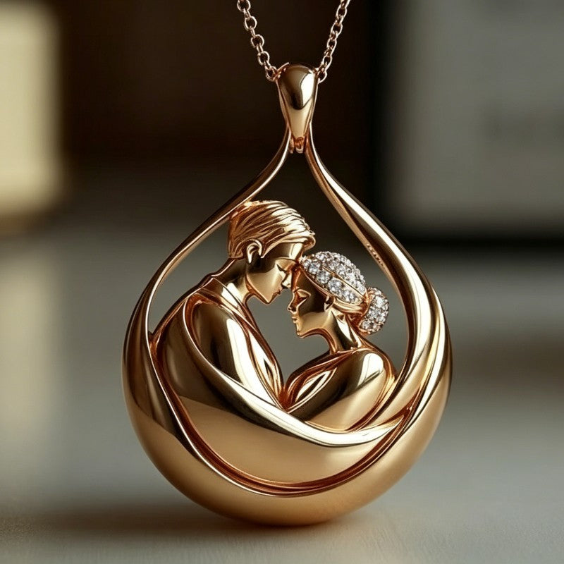 Romantic Embracing Couple Pendant Necklace