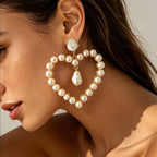 Boho Pearl Heart Drop Earrings