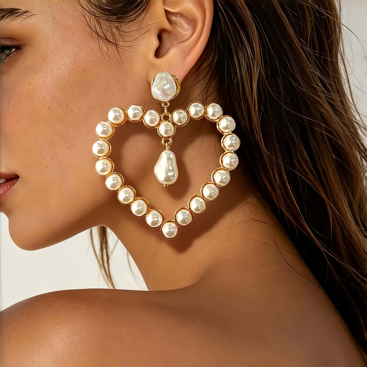 Boho Pearl Heart Drop Earrings