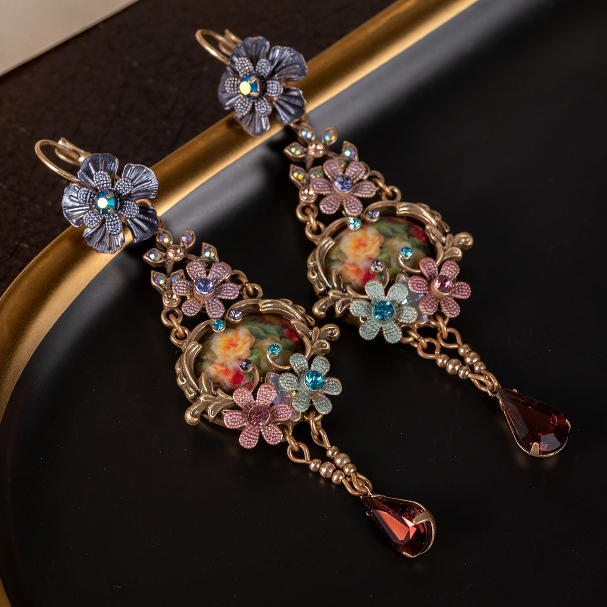 Elegant Floral Glass Drop Earrings